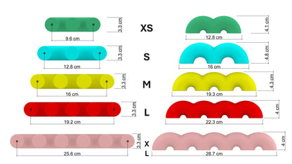 photo d'information des différentes tailles de poignées disponible à l'achat (5 tailles)