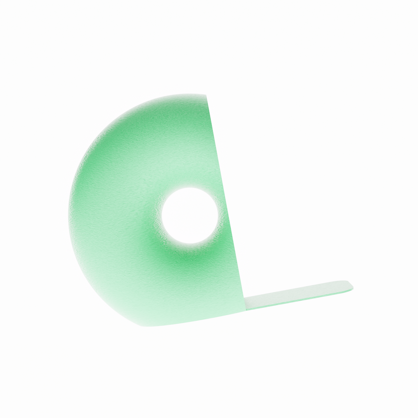 Un serre-livre design Benga Studio en forme de donut (15 cm de haut) de couleur vert clair (grass green). Fini mat et texturé, présenté sur fond blanc avec son bras de support discret s'étendant à la base pour glisser sous les livres lourd et les maintenir droit.